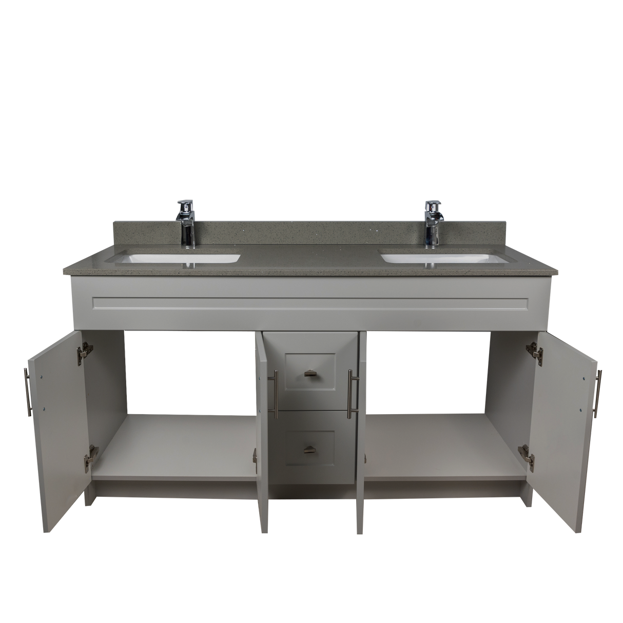60" MDF - Double Sink - Light Grey - Shaker Doors - Softclose Hardware