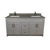 60" MDF - Double Sink - Light Grey - Shaker Doors - Softclose Hardware
