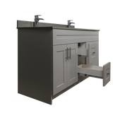 60" MDF - Double Sink - Light Grey - Shaker Doors - Softclose Hardware