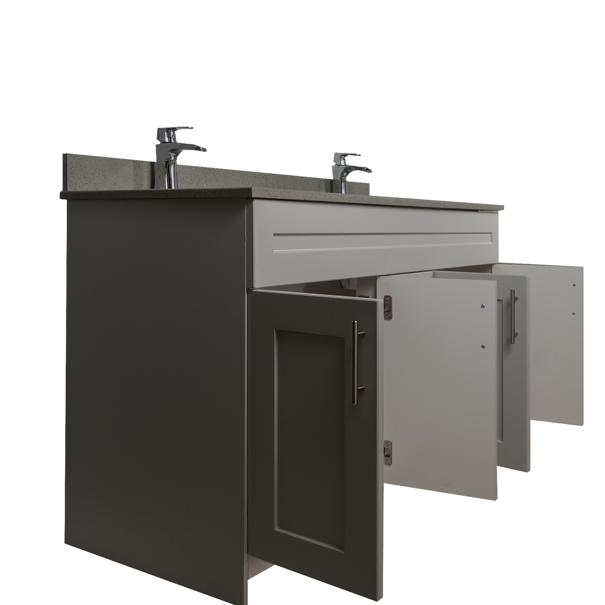 60" MDF - Double Sink - Light Grey - Shaker Doors - Softclose Hardware