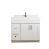 36" MDF - Left Side Draw - White - Shaker Doors - Softclose Hardware