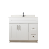 36" MDF - Right Side Draw - White - Shaker Doors - Softclose Hardware
