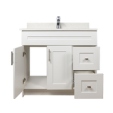36" MDF - Right Side Draw - White - Shaker Doors - Softclose Hardware