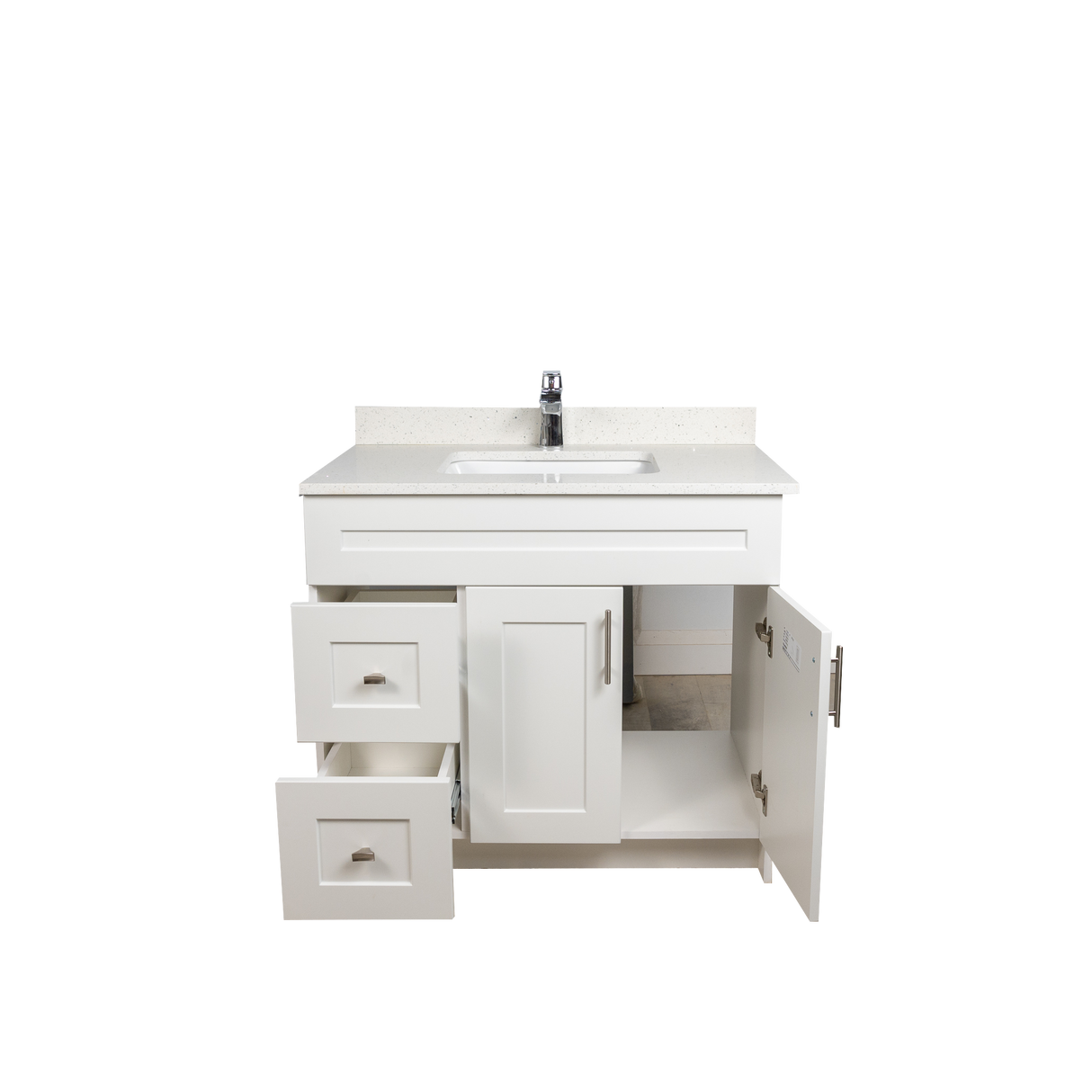 36" MDF - Left Side Draw - White - Shaker Doors - Softclose Hardware