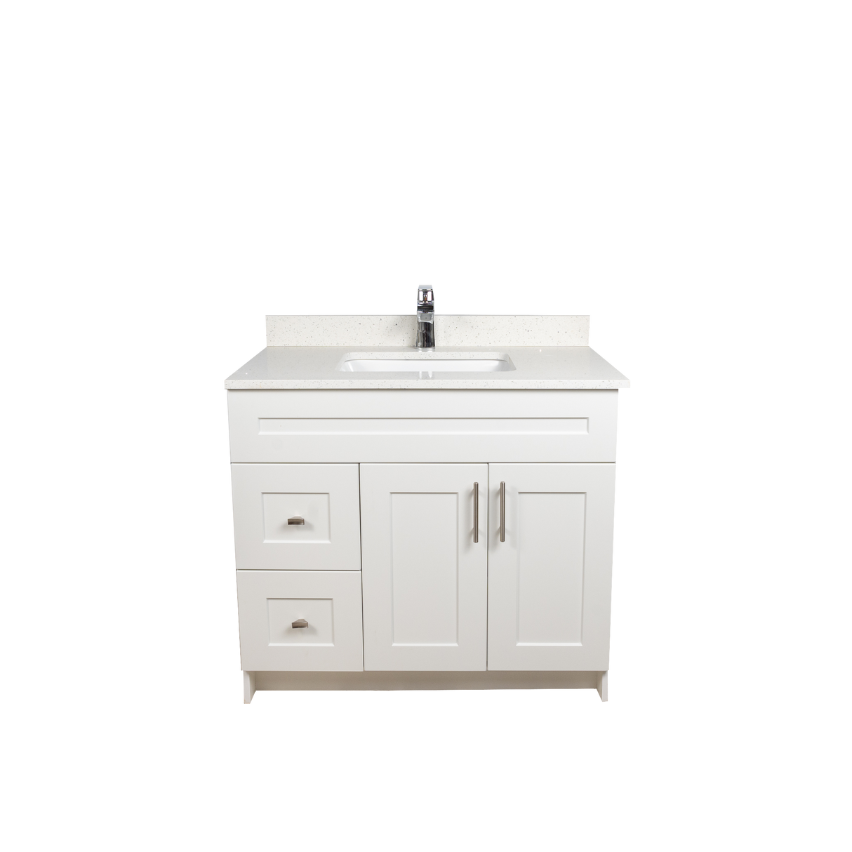 36" MDF - Left Side Draw - White - Shaker Doors - Softclose Hardware