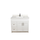 36" MDF - Left Side Draw - White - Shaker Doors - Softclose Hardware