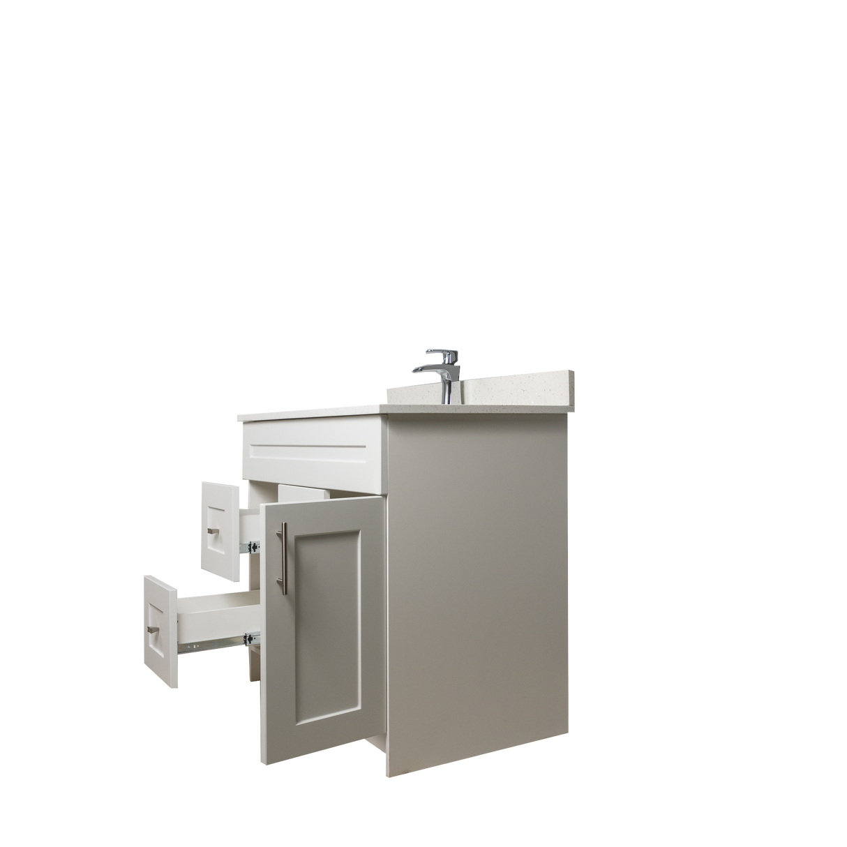 36" MDF - Left Side Draw - White - Shaker Doors - Softclose Hardware