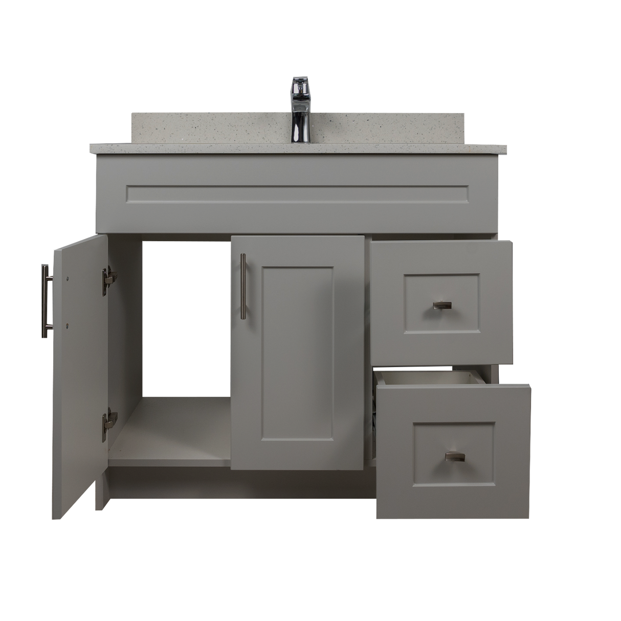36" MDF - Left Side Draw - Light Grey - Shaker Doors - Softclose Hardware