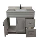 36" MDF - Left Side Draw - Light Grey - Shaker Doors - Softclose Hardware