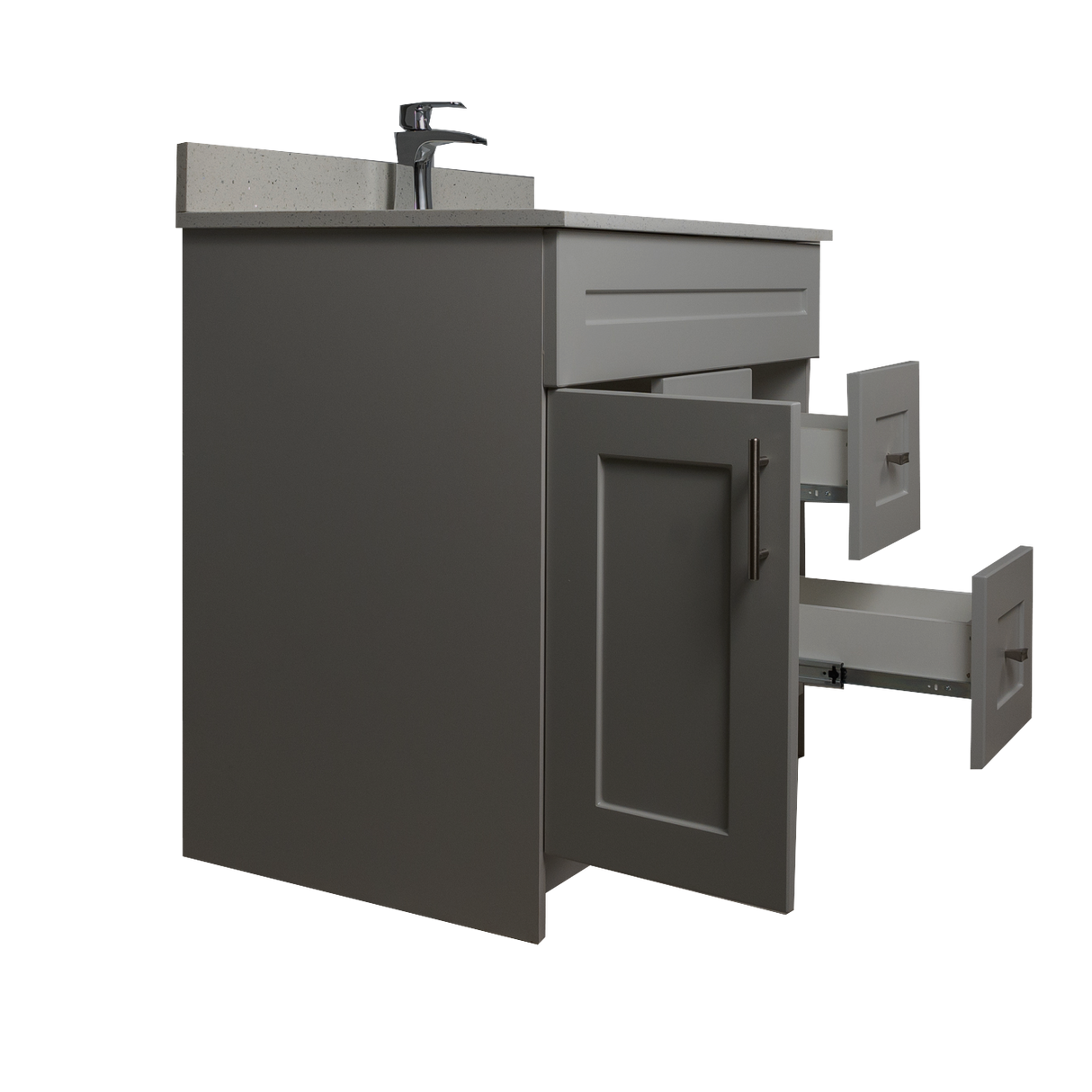 36" MDF - Left Side Draw - Light Grey - Shaker Doors - Softclose Hardware