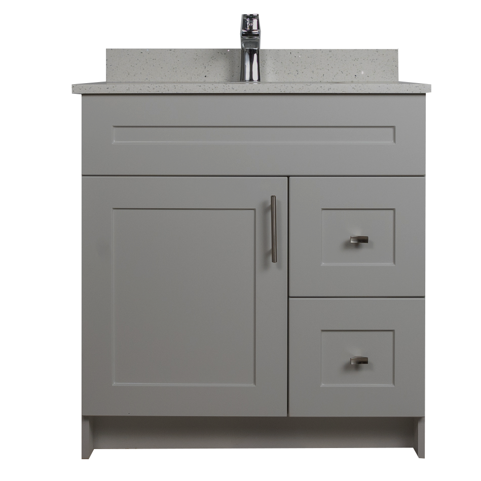 30" MDF - Right Side Draw - Light Grey - Shaker Doors - Softclose Hardware