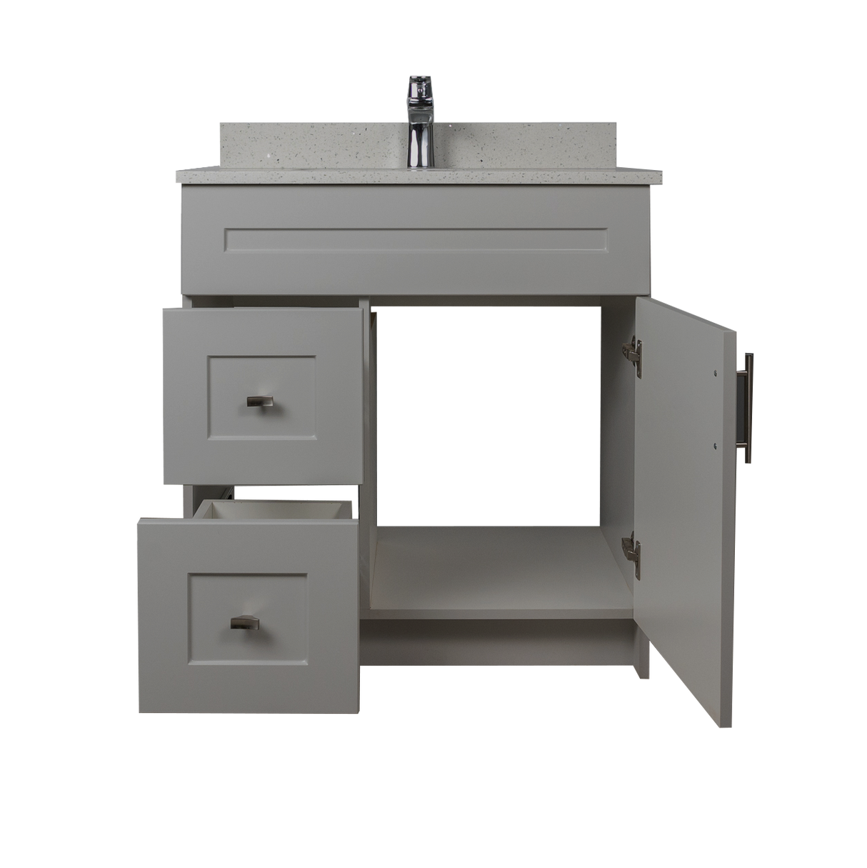 30" MDF - Left Side Draw - Light Grey - Shaker Doors - Softclose Hardware