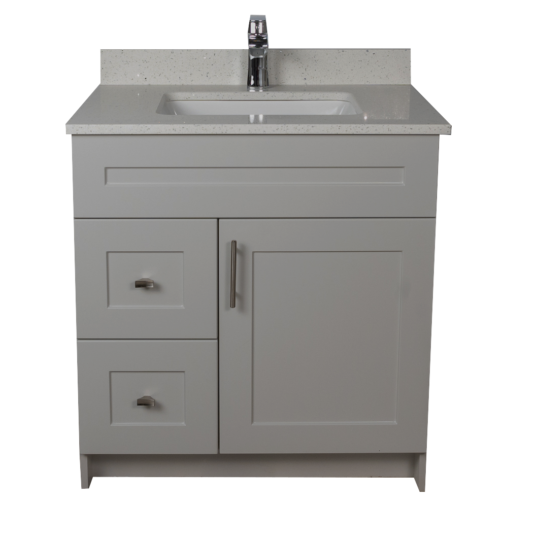 30" MDF - Left Side Draw - Light Grey - Shaker Doors - Softclose Hardware