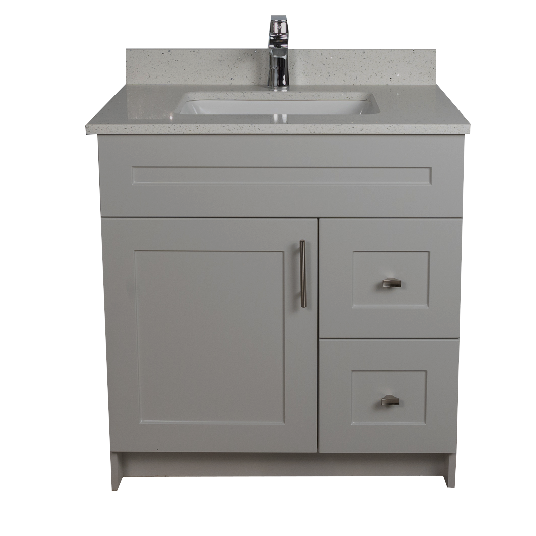 30" MDF - Right Side Draw - Light Grey - Shaker Doors - Softclose Hardware