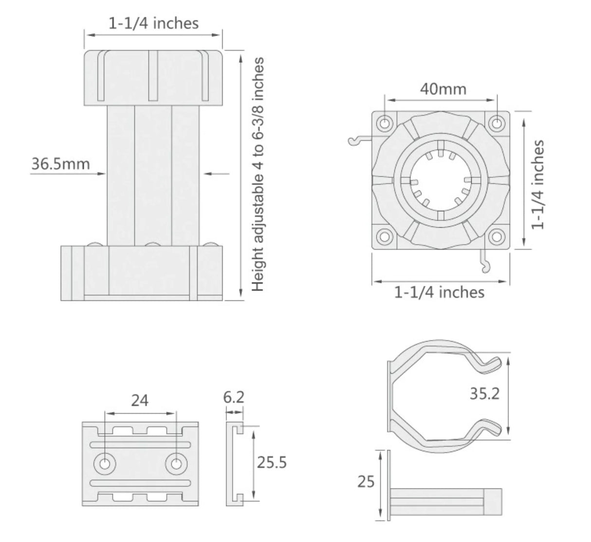 Adjustable Plastic Legs - 4 Inches to 6-3/8 Inches
